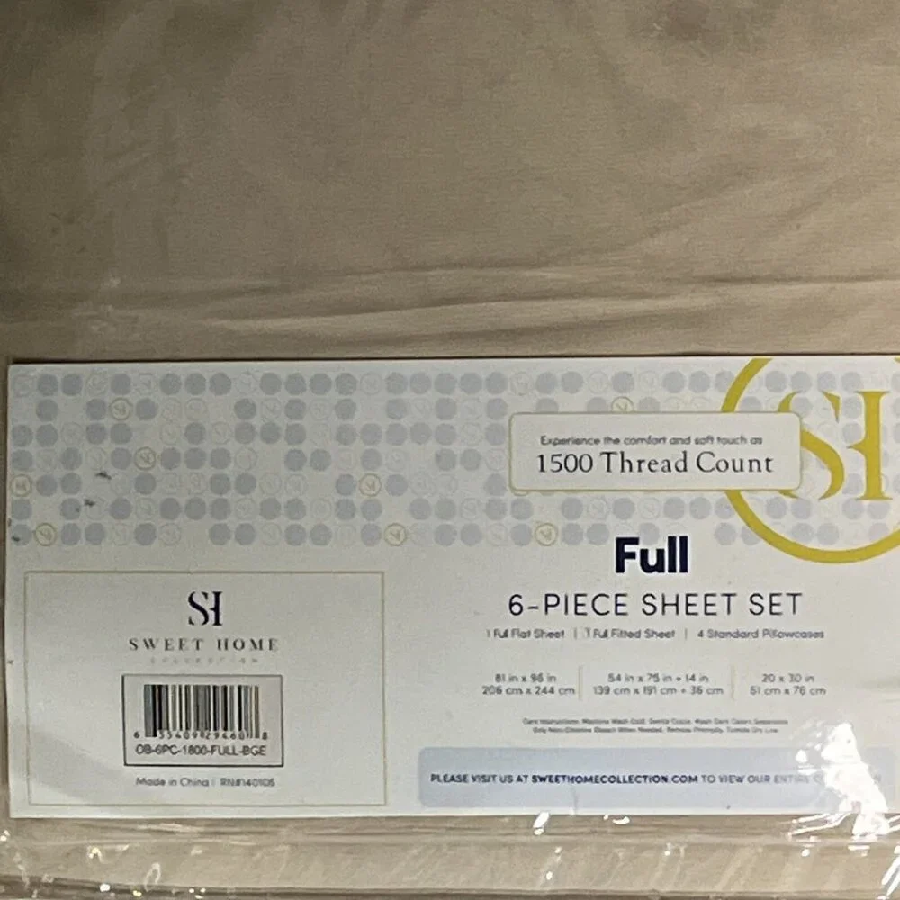 Sweet Home Collection Beige 1500 Count 6 Piece Bedroom Full Bed Sheet‎ Set